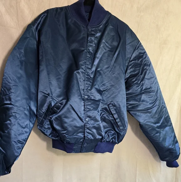 Vintage 80s Birdie Richard A Leslie Blue Satin Puffer Jacket Philadelphia Philly - Picture 2 of 16